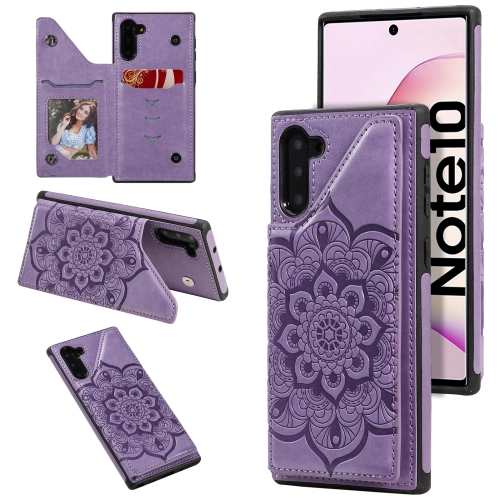 

For Samsung Galaxy Note10 Flower Embossing Pattern Shockproof Protective Case with Holder & Card Slots & Photo Frame(Purple)