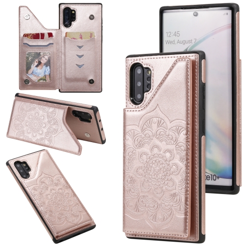 

For Samsung Galaxy Note 10 Pro Flower Embossing Pattern Shockproof Protective Case with Holder & Card Slots & Photo Frame(Rose Gold)