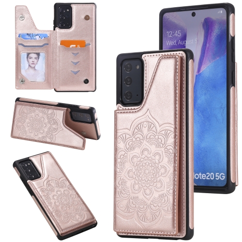 

For Samsung Galaxy Note20 Flower Embossing Pattern Shockproof Protective Case with Holder & Card Slots & Photo Frame(Rose Gold)