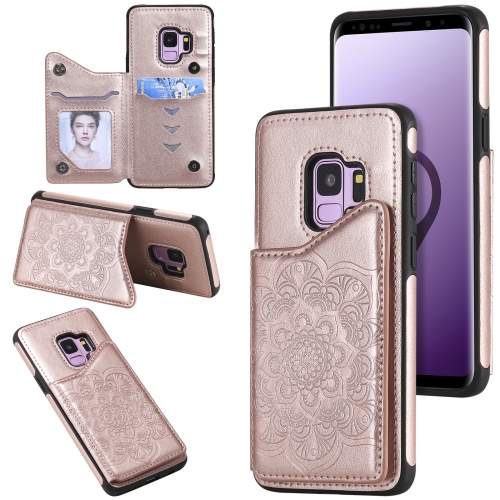 

For Samsung Galaxy S9 Flower Embossing Pattern Shockproof Protective Case with Holder & Card Slots & Photo Frame(Rose Gold)