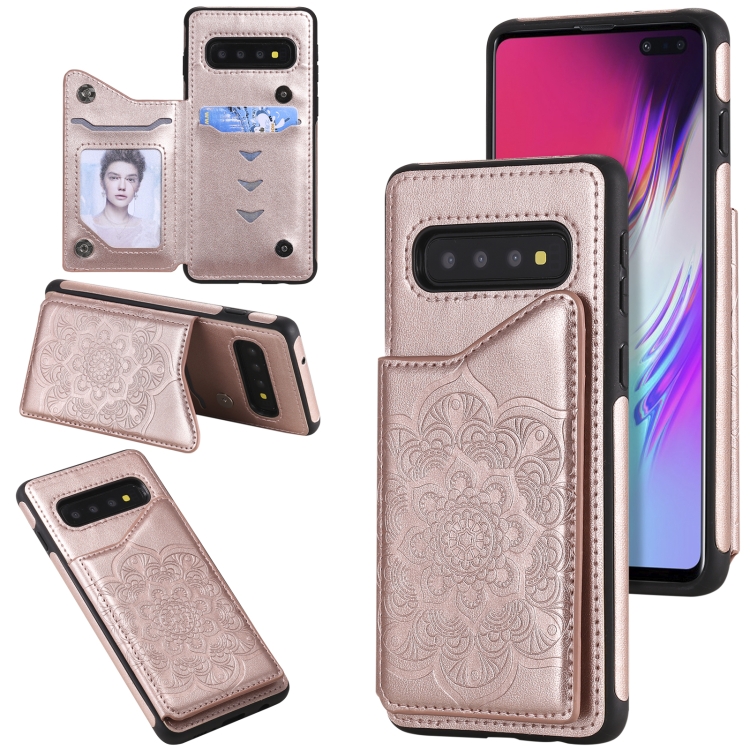 

For Samsung Galaxy S10 5G Flower Embossing Pattern Shockproof Protective Case with Holder & Card Slots & Photo Frame(Rose Gold)