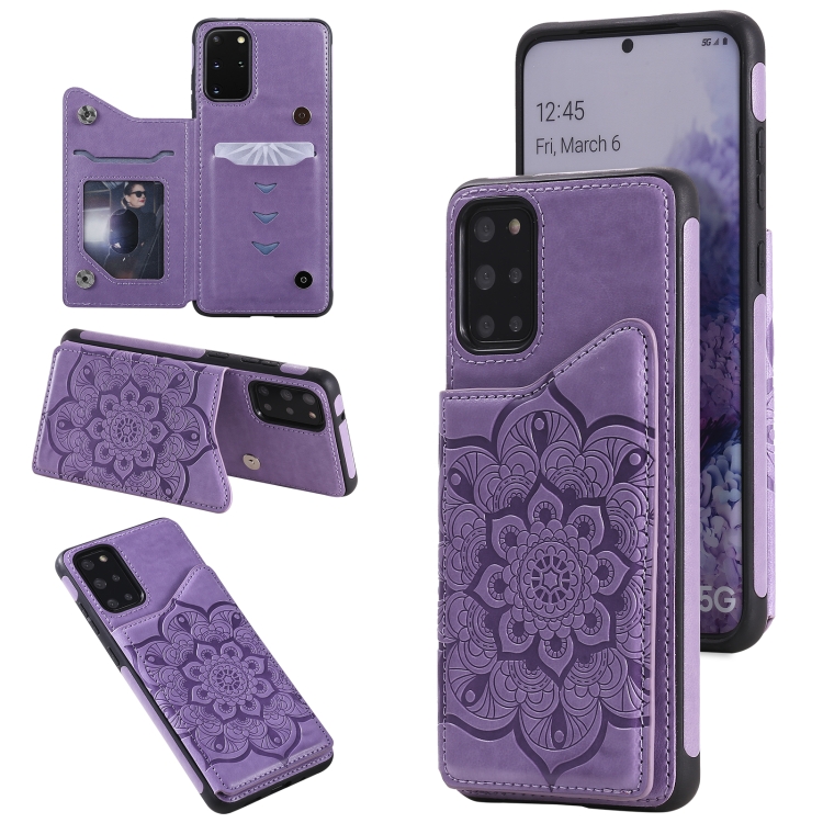 

For Samsung Galaxy S20+ Flower Embossing Pattern Shockproof Protective Case with Holder & Card Slots & Photo Frame(Purple)
