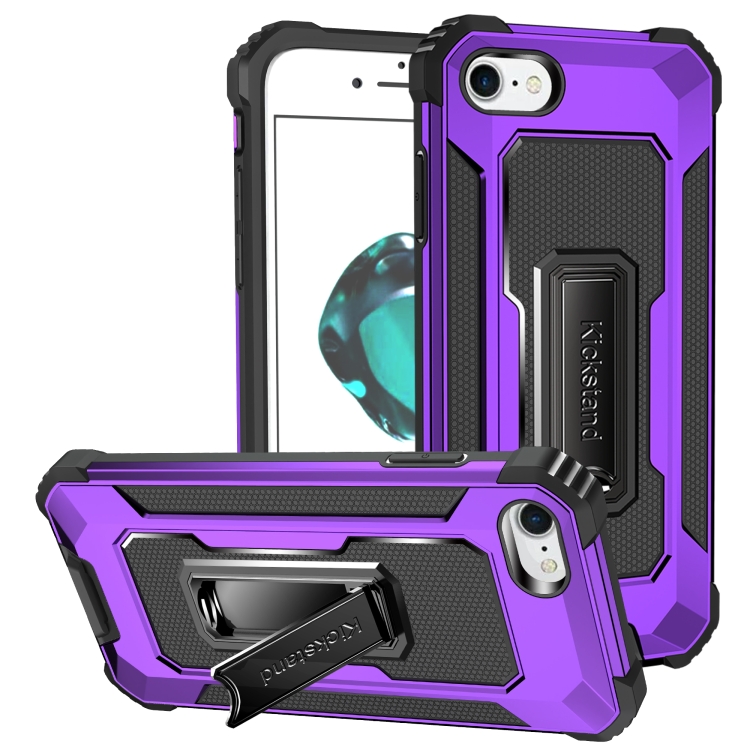 

For iPhone 7 / 8 / SE 2020 Knight Jazz PC+TPU Shockproof Protective Case with Foldable Holder(Purple)