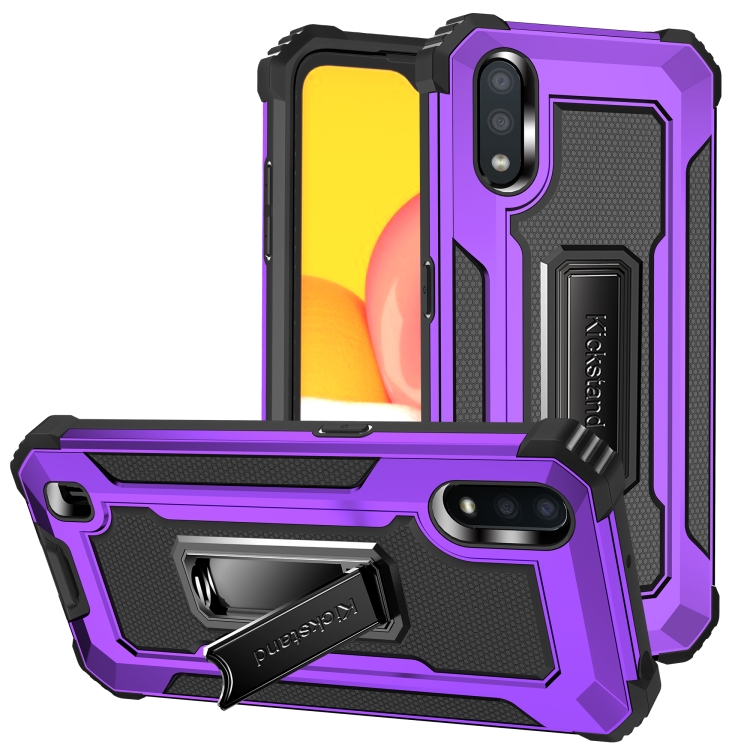 

For Samsung Galaxy A01 (US Version) Knight Jazz PC+TPU Shockproof Protective Case with Foldable Holder(Purple)