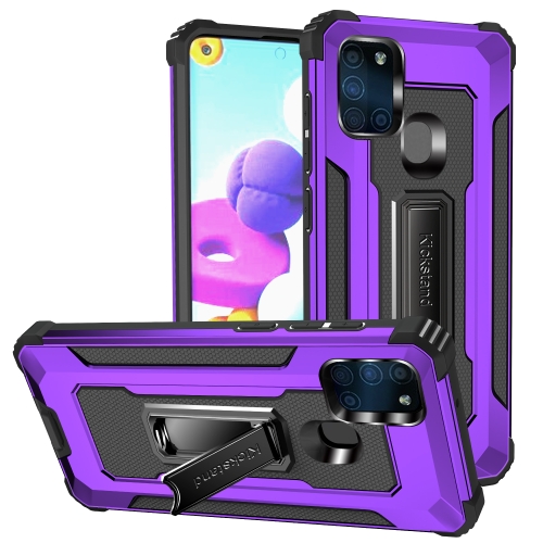 

For Samsung Galaxy A21s Knight Jazz PC+TPU Shockproof Protective Case with Foldable Holder(Purple)