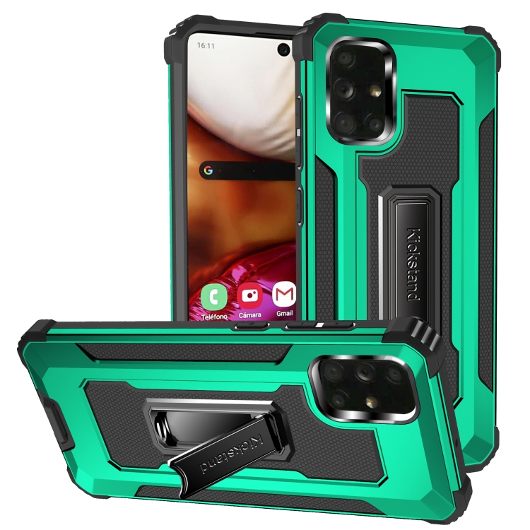 

For Samsung Galaxy A71 Knight Jazz PC+TPU Shockproof Protective Case with Foldable Holder(Dark Green)