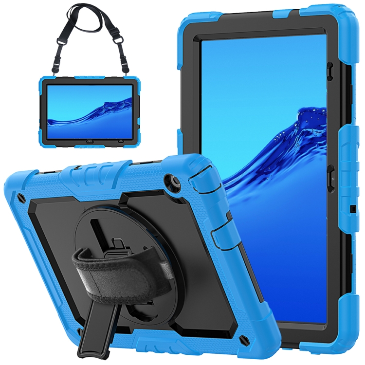 

For Huawei MediaPad T5 Shockproof Colorful Silicone + PC Protective Case with Holder & Shoulder Strap & Hand Strap(Light Blue)