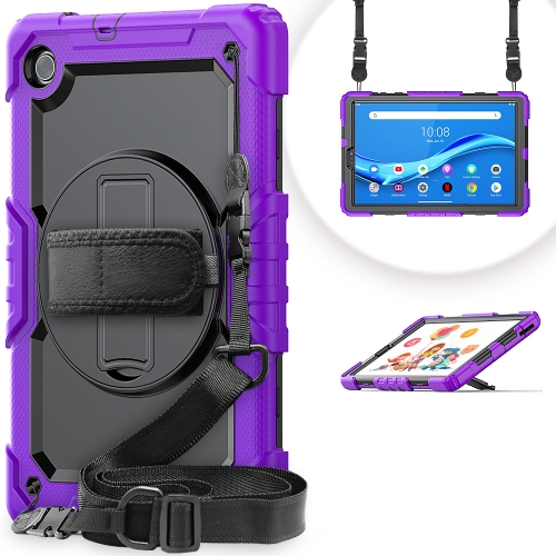 

For Lenovo Tab M10 FHD Plus Shockproof Colorful Silicone + PC Protective Case with Holder & Shoulder Strap & Hand Strap(Purple)