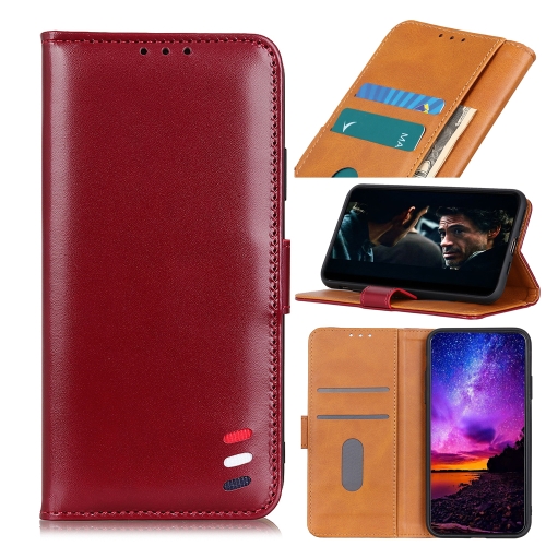 

For OPPO Realme V11 5G 3-Color Pearl Texture Magnetic Buckle Horizontal Flip PU Leather Case with Card Slots & Wallet & Holder(Wine Red)