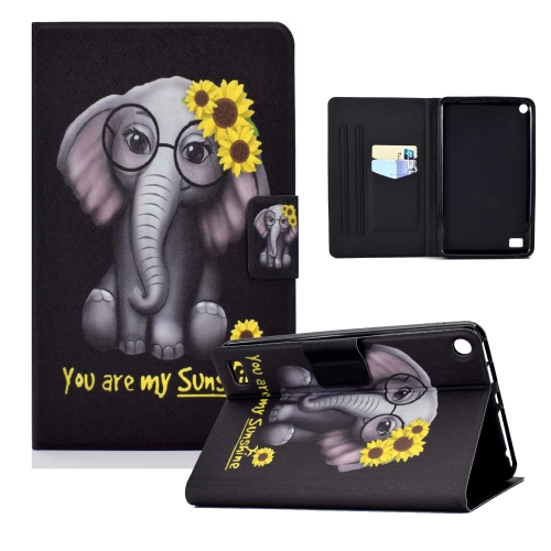

For Amazon Kindle Fire 7 (2015)/(2017)/(2019) Electric Pressed TPU Colored Drawing Horizontal Flip Leather Case with Holder & Pen Slot(Chrysanthemum Elephant)