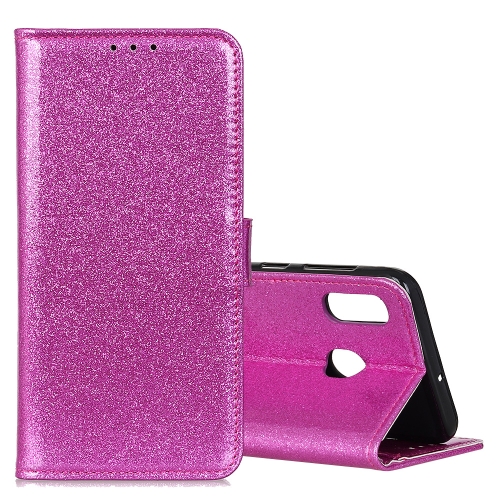 

For Galaxy M10s Glitter Powder Waterproof Horizontal Flip Leather Case with Card Slots & Holder(Purple)