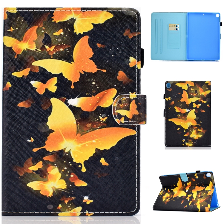 

For iPad 10.2 inch Colored Drawing Horizontal Flip Leather Case with Holder & Card Slots & Sleep / Wake-up Function(Gold Butterfly)