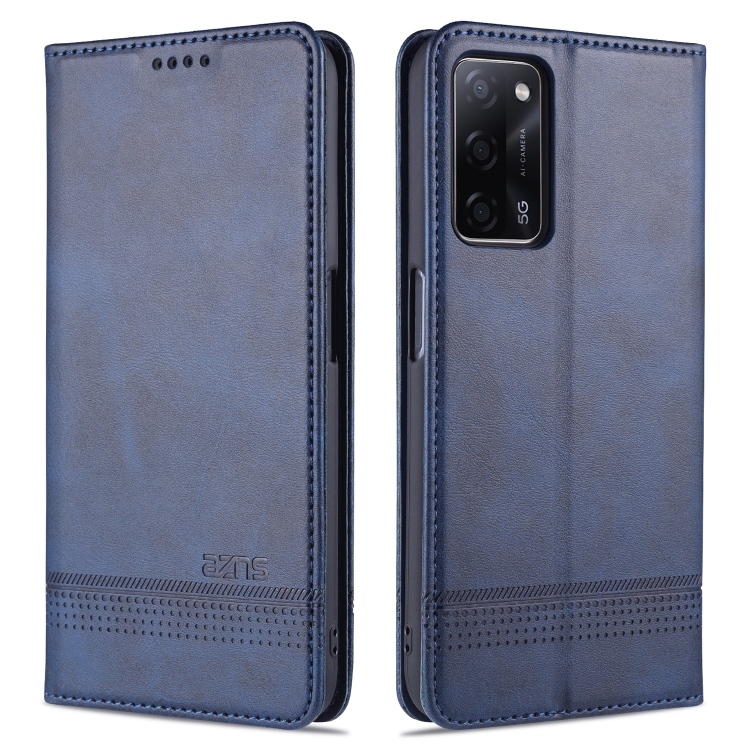 

For Oppo A55 5G AZNS Magnetic Calf Texture Horizontal Flip Leather Case with Card Slots & Holder & Wallet (Blue)