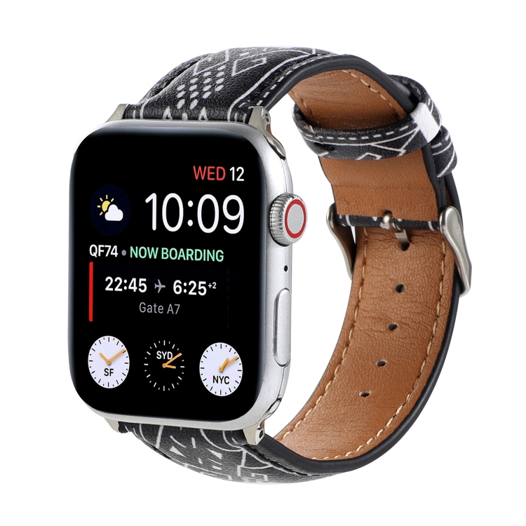 

Marble Ethnic Style Printed Leather Watchband For Apple Watch Series 6 & SE & 5 & 4 40mm / 3 & 2 & 1 38mm(Black Rhombus)