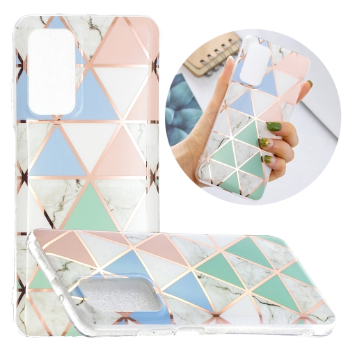 

For Samsung Galaxy A32 5G Flat Plating Splicing Gilding Protective Case(Blue White Green Pink Color Matching)