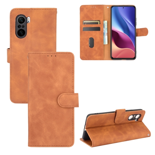 

For Xiaomi Redmi K40 / K40 Pro Solid Color Skin Feel Magnetic Buckle Horizontal Flip Calf Texture PU Leather Case with Holder & Card Slots & Wallet(Brown)