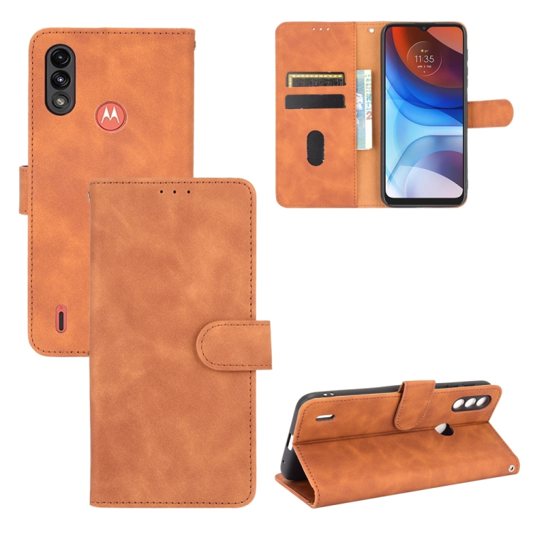 

For Motorola Moto E7 Power Solid Color Skin Feel Magnetic Buckle Horizontal Flip Calf Texture PU Leather Case with Holder & Card Slots & Wallet(Brown)