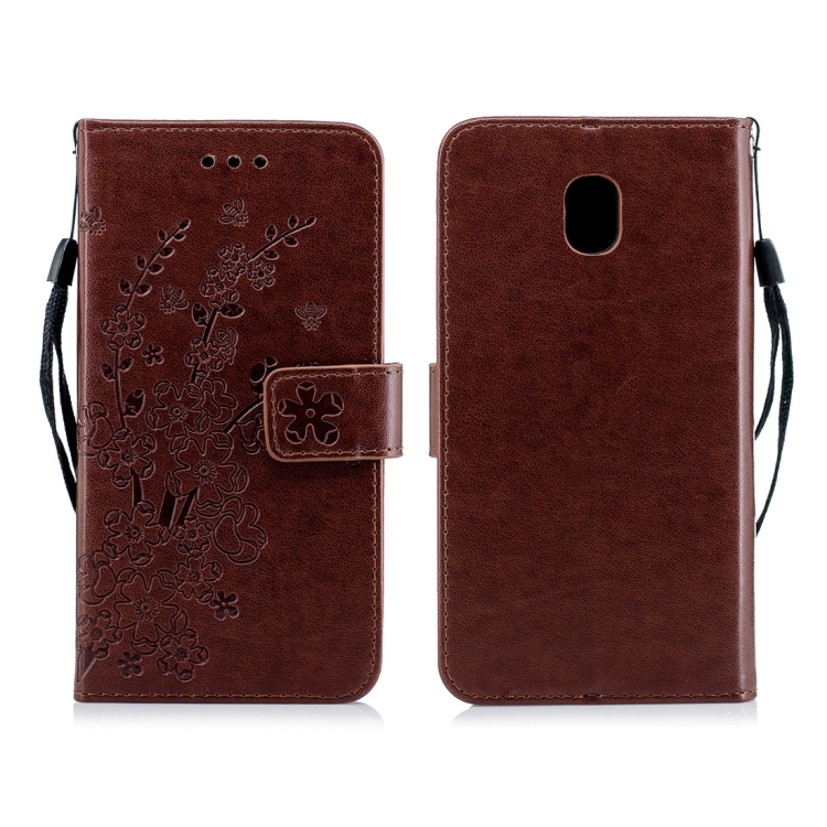 

For Galaxy J3 (2018) Plum Flowers Pattern Horizontal Flip Leather Case with Holder & Card Slots & Wallet & Lanyard(Brown)