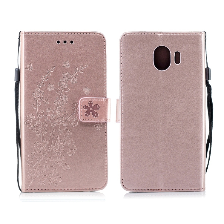 

For Galaxy J4 (2018) Plum Flowers Pattern Horizontal Flip Leather Case with Holder & Card Slots & Wallet & Lanyard(Rose Gold)