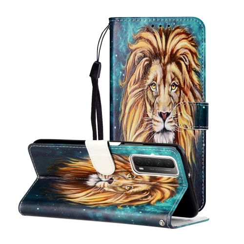 

For Huwei P smart 2021 Oil Embossed Coloured Drawing Pattern Horizontal Flip PU Leather Case with Holder & Card Slots & Wallet(Lion)