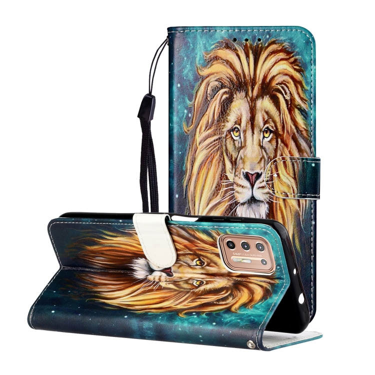 

For Motorola Moto G9 Plus Oil Embossed Coloured Drawing Pattern Horizontal Flip PU Leather Case with Holder & Card Slots & Wallet(Lion)