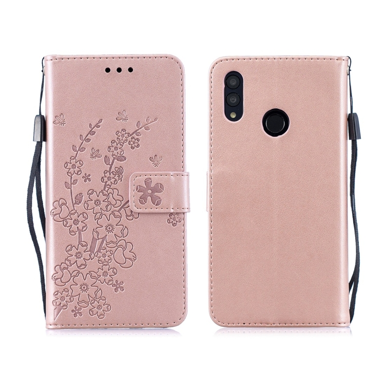 

For Huawei P Smart (2019) Plum Flowers Pattern Horizontal Flip Leather Case with Holder & Card Slots & Wallet & Lanyard(Rose Gold)