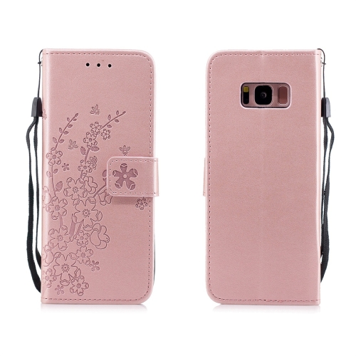 

For Galaxy S8 Plum Flowers Pattern Horizontal Flip Leather Case with Holder & Card Slots & Wallet & Lanyard(Rose Gold)