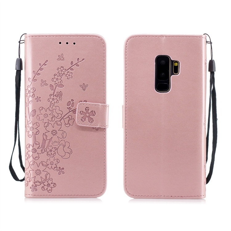 

For Galaxy S9+ Plum Flowers Pattern Horizontal Flip Leather Case with Holder & Card Slots & Wallet & Lanyard(Rose Gold)