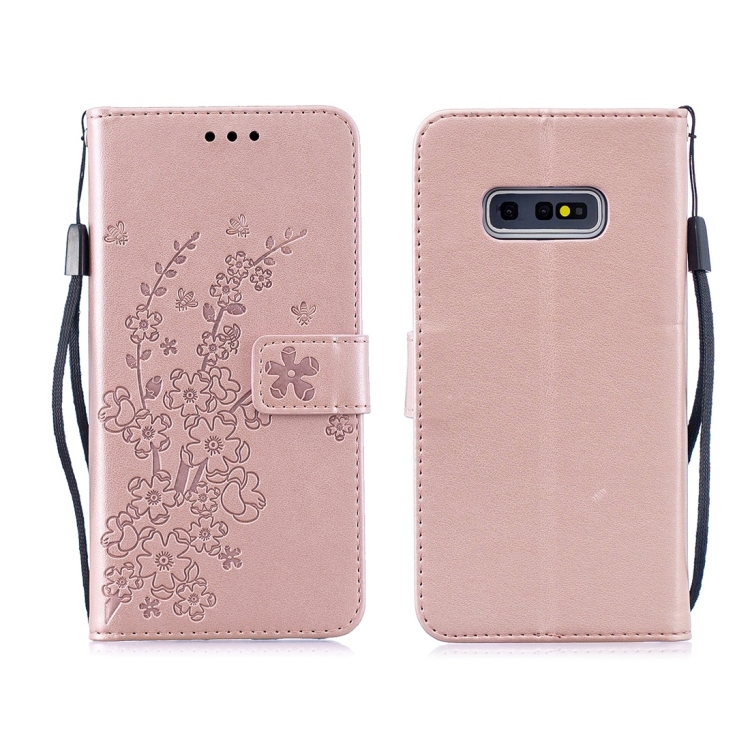 

For Galaxy S10+ Plum Flowers Pattern Horizontal Flip Leather Case with Holder & Card Slots & Wallet & Lanyard(Rose Gold)