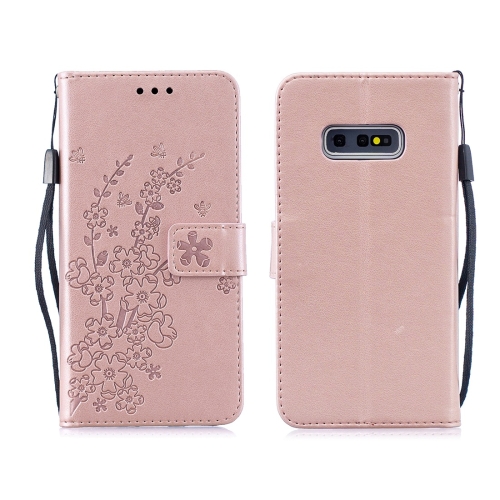 

For Galaxy S10 Plum Flowers Pattern Horizontal Flip Leather Case with Holder & Card Slots & Wallet & Lanyard(Rose Gold)