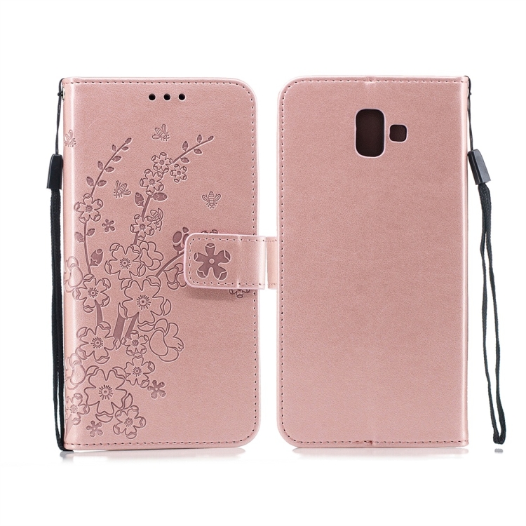 

For Galaxy J6+ Plum Flowers Pattern Horizontal Flip Leather Case with Holder & Card Slots & Wallet & Lanyard(Rose Gold)