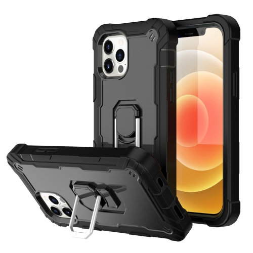 

PC + Rubber 3-layers Shockproof Protective Case with Rotating Holder For iPhone 12 / 12 Pro(Black)