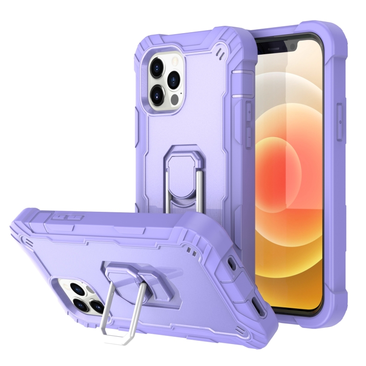 

PC + Rubber 3-layers Shockproof Protective Case with Rotating Holder For iPhone 12 Mini(Purple)