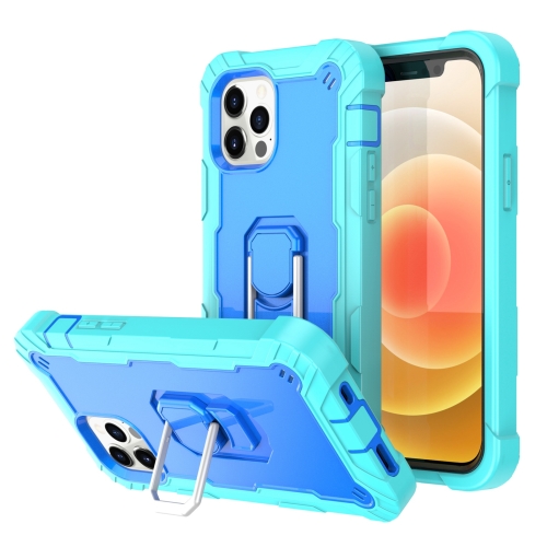 

PC + Rubber 3-layers Shockproof Protective Case with Rotating Holder For iPhone 12 Pro Max(Mint Green + Blue)