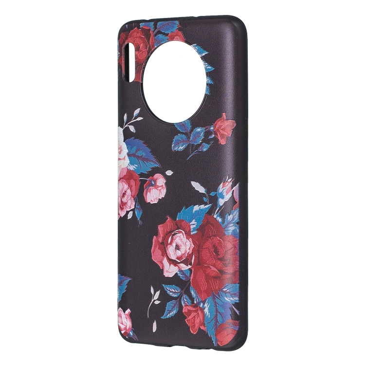 

For Huawei Mate 30 Embossed Painted Pattern TPU Case(Red Flower)