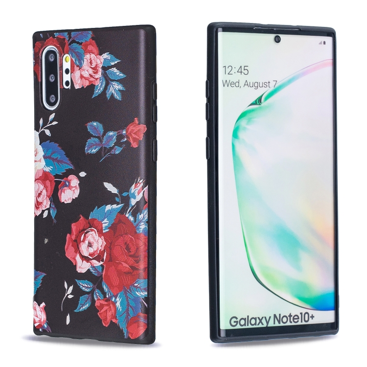 

For Galaxy Note10+ Embossed Painted Pattern TPU Case(Red Flower)