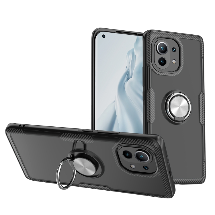 

For Xiaomi Mi 11 Shockproof Transparent TPU + Acrylic Protective Case with Ring Holder(Silver+Black)
