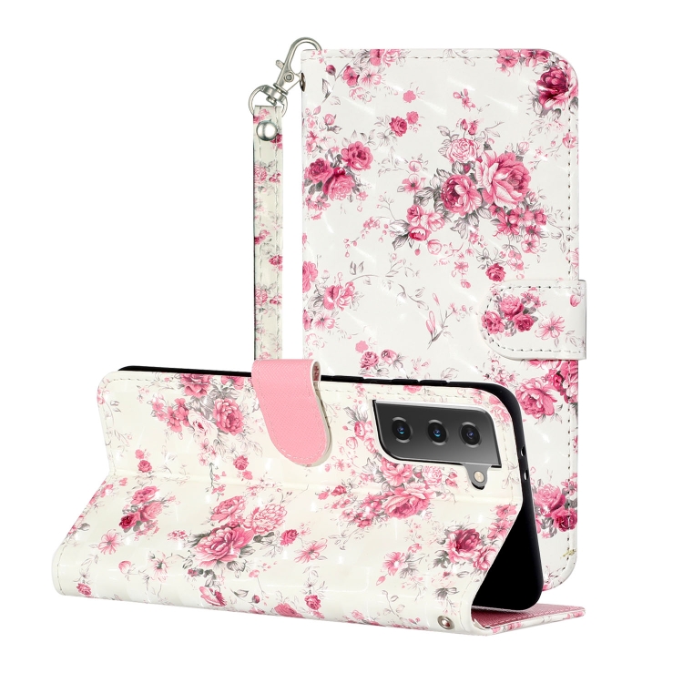 

For Samsung Galaxy S21 5G 3D Pattern Horizontal Flip Leather Case with Holder & Card Slots & Wallet & Lanyard(Rose Flower)