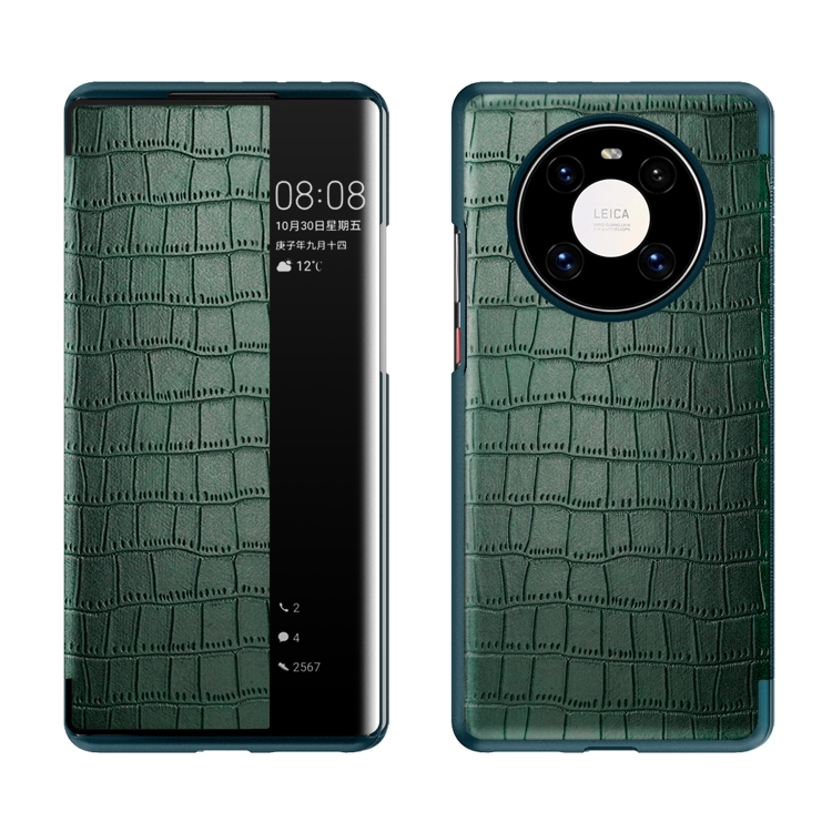 

For Huawei Mate 40 Crocodile Texture Display Window Horizontal Flip Leather Case(Green)