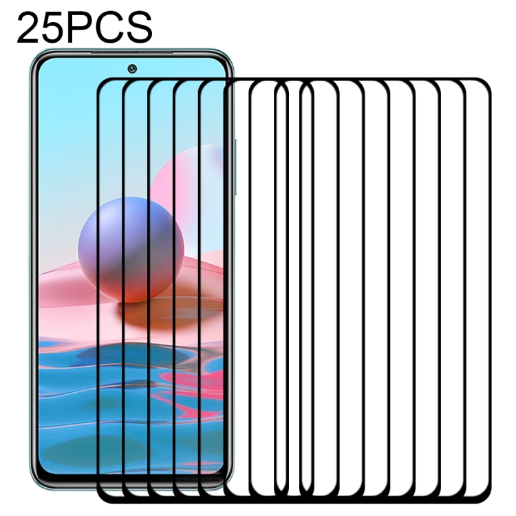 

For Xiaomi Redmi Note 10 (Indian Version) 25 PCS Full Glue Full Cover Screen Protector Tempered Glass Film