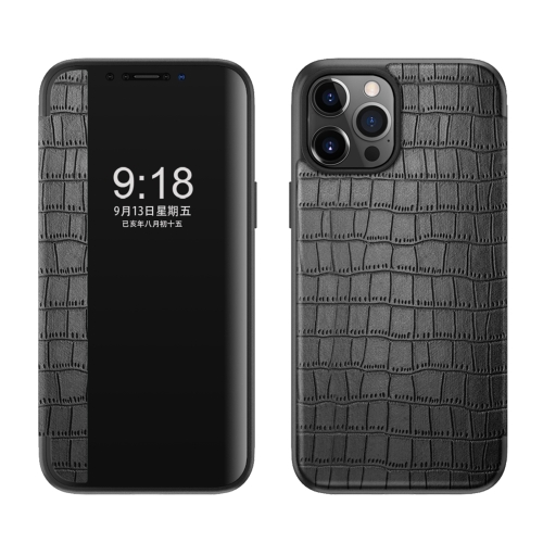 

Crocodile Texture Display Window Horizontal Flip Leather Case For iPhone 12 Pro Max(Black)