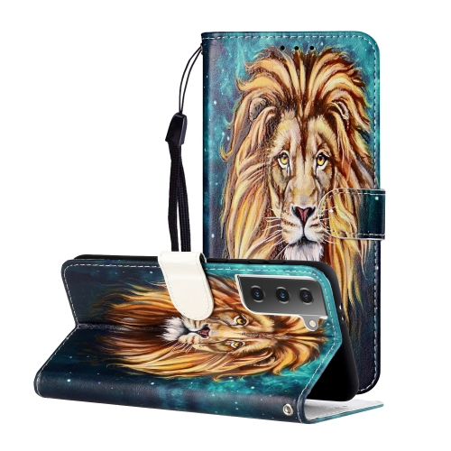 

For Samsung Galaxy S21 5G Oil Embossed Coloured Drawing Pattern Horizontal Flip PU Leather Case with Holder & Card Slots & Wallet & Lanyard(Lion)