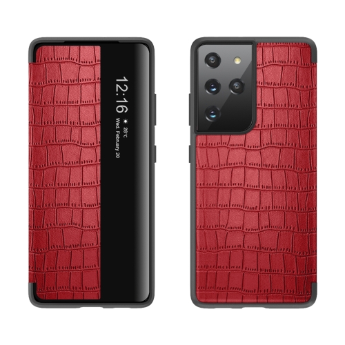 

For Samsung Galaxy S21+ 5G Crocodile Texture Display Window Horizontal Flip Leather Case(Red)