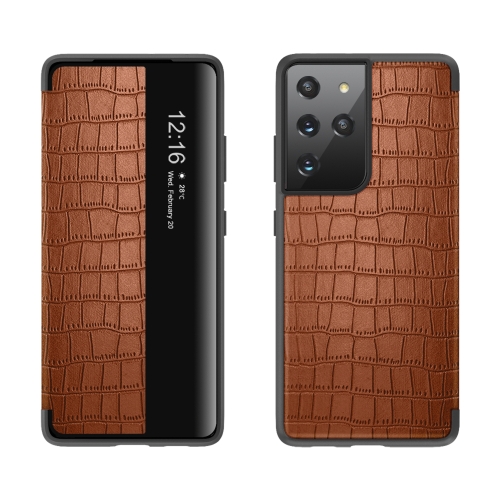 

For Samsung Galaxy S21+ 5G Crocodile Texture Display Window Horizontal Flip Leather Case(Brown)