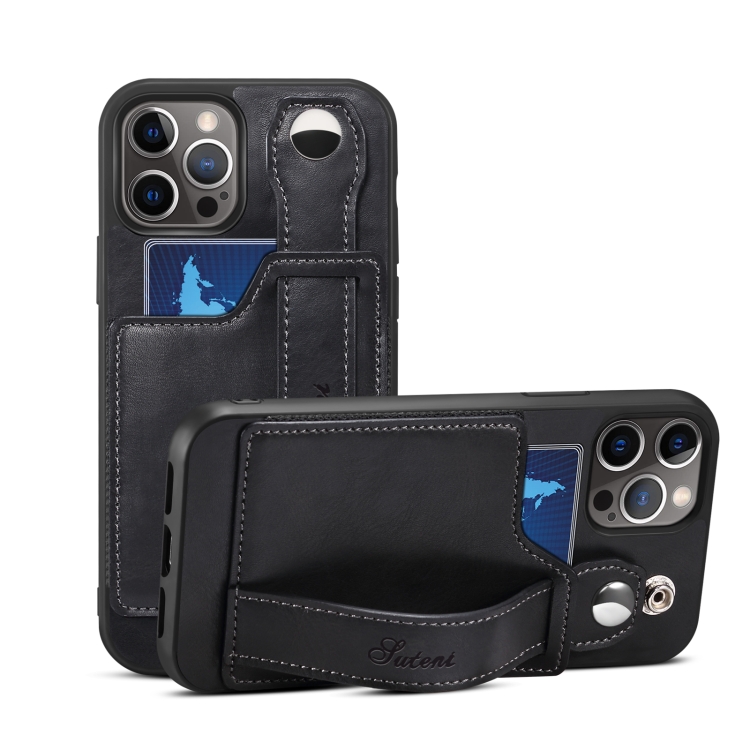 

TPU + PU Leather Shockproof Protective Case with Card Slots and Hand Strap For Apple iPhone 12 Pro Max(Black)