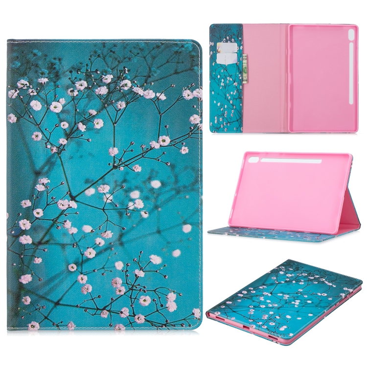 

For Galaxy Tab S6 T860 / T865 Colored Drawing Pattern Horizontal Flip Leather Case with Holder & Card Slots & Wallet(Plum Blossom)