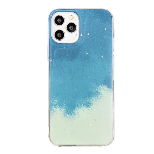 

Watercolor Glitter Pattern Shockproof TPU Protective Case For iPhone 12 / 12 Pro(Verdure)