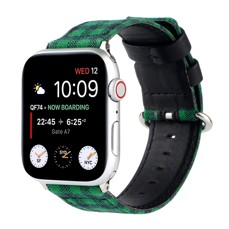 

Grid Pattern Round Buckle Leather Watchband For Apple Watch Series 6 & SE & 5 & 4 40mm / 3 & 2 & 1 38mm(Green Black)