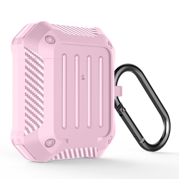 

Wireless Earphones Shockproof Carbon Fiber Luggage TPU Protective Case For AirPods 1/2(Pink)