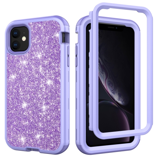 

For iPhone 11 3 in 1 Glitter Solid Color TPU + PC Shockproof Case(Light Purple)